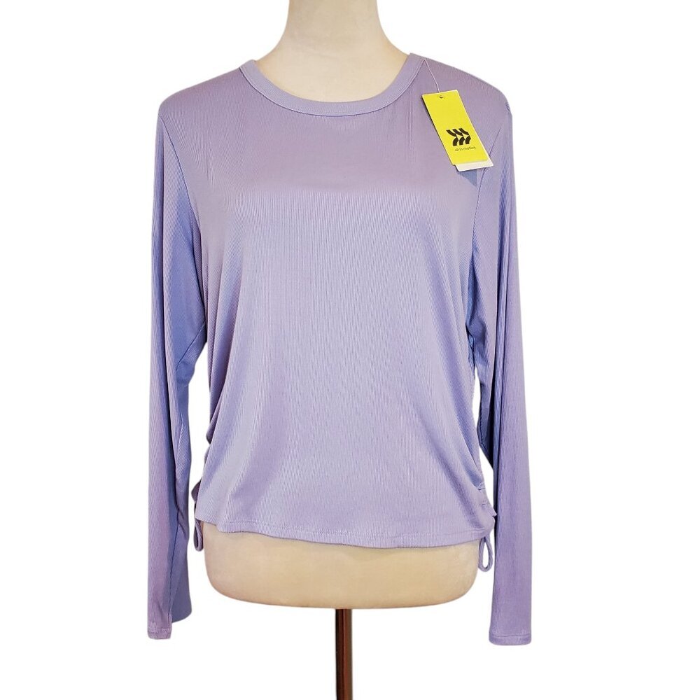 ALL IN MOTION Athletic Light Lavender Purple Ribbed Top w/Side Ruching SZ XL